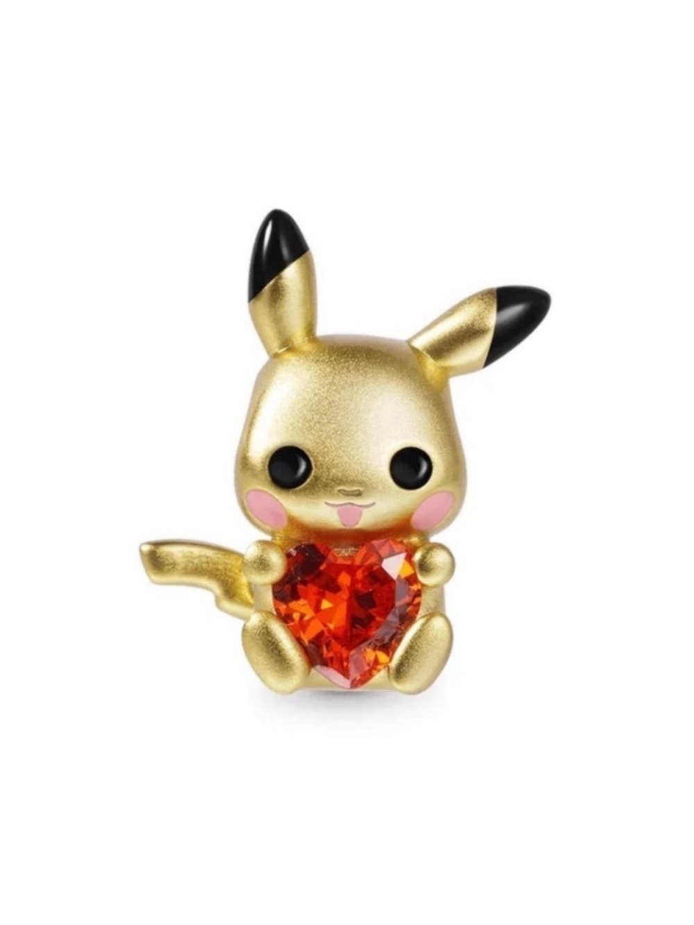 Pokemon Gold Pikachu Bracelet Charm with Red Heart Crystal